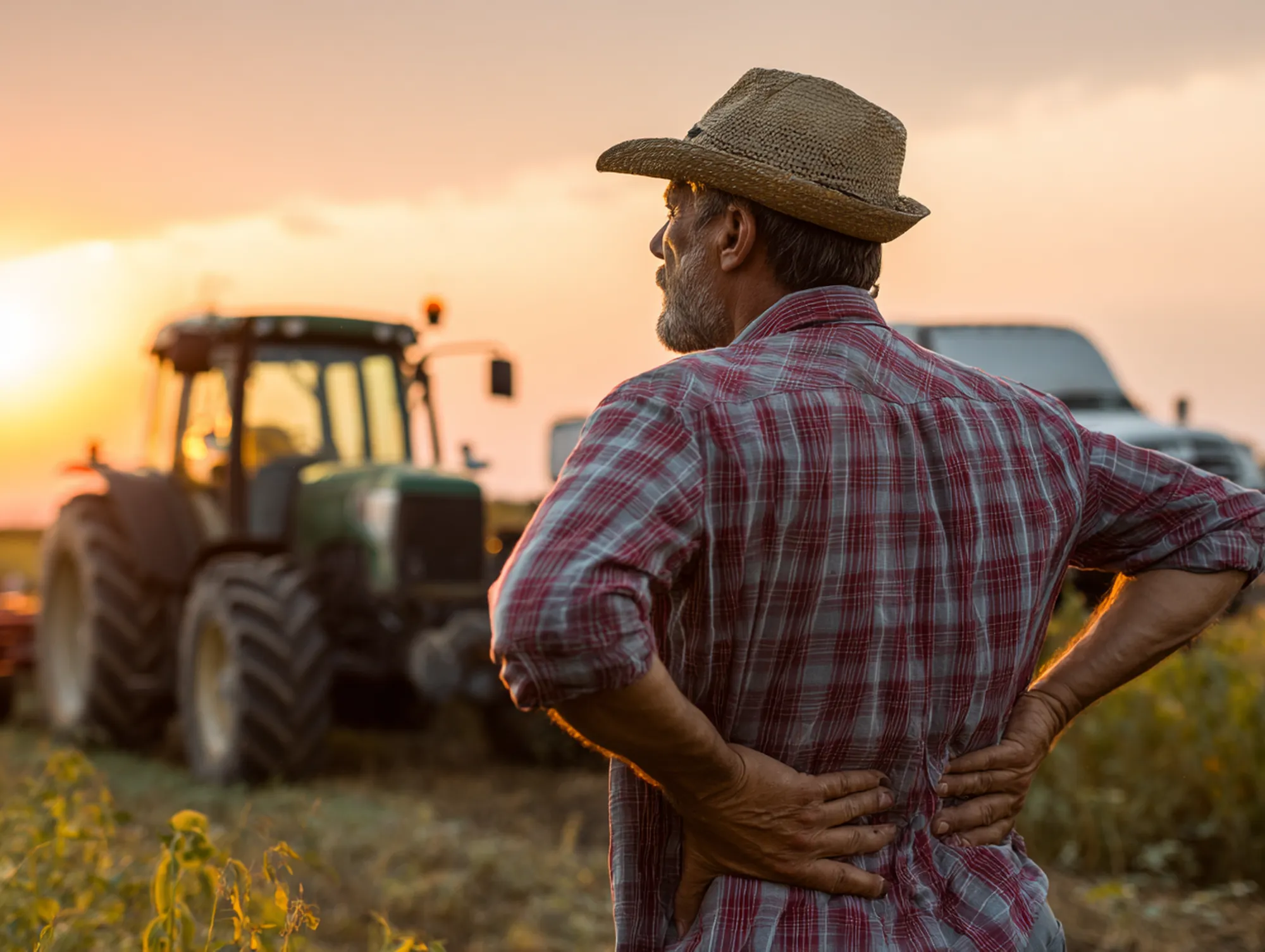 Farmer enjoying a sunset view.